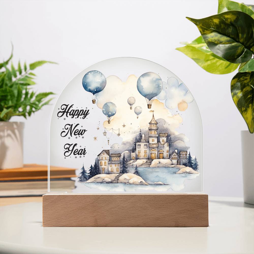 Celestial Cityscape: Winter Night Acrylic Dome Plaque | A gift for your loved ones