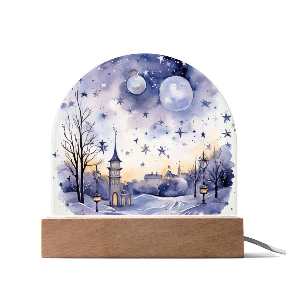 Starry Night in the Snow: Cityscape Acrylic Dome Décor | A gift for your loved ones