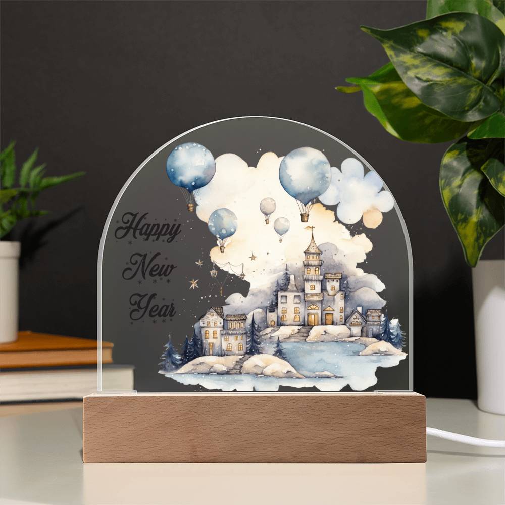 Celestial Cityscape: Winter Night Acrylic Dome Plaque | A gift for your loved ones