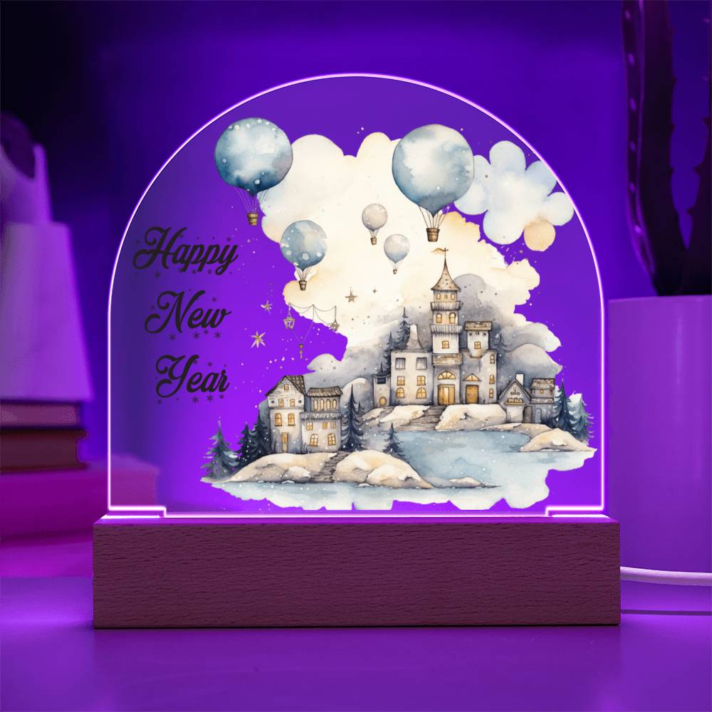 Celestial Cityscape: Winter Night Acrylic Dome Plaque | A gift for your loved ones