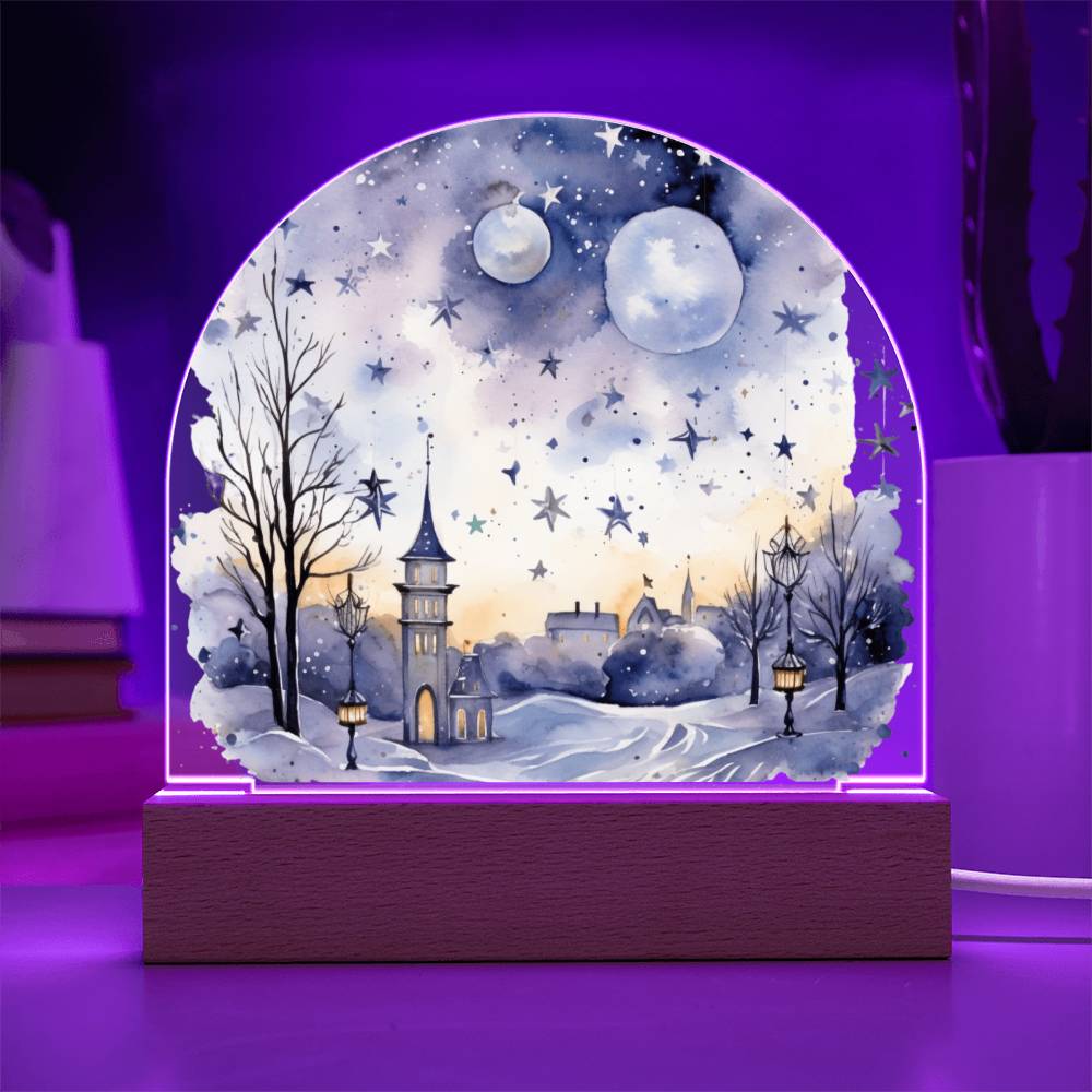 Starry Night in the Snow: Cityscape Acrylic Dome Décor | A gift for your loved ones