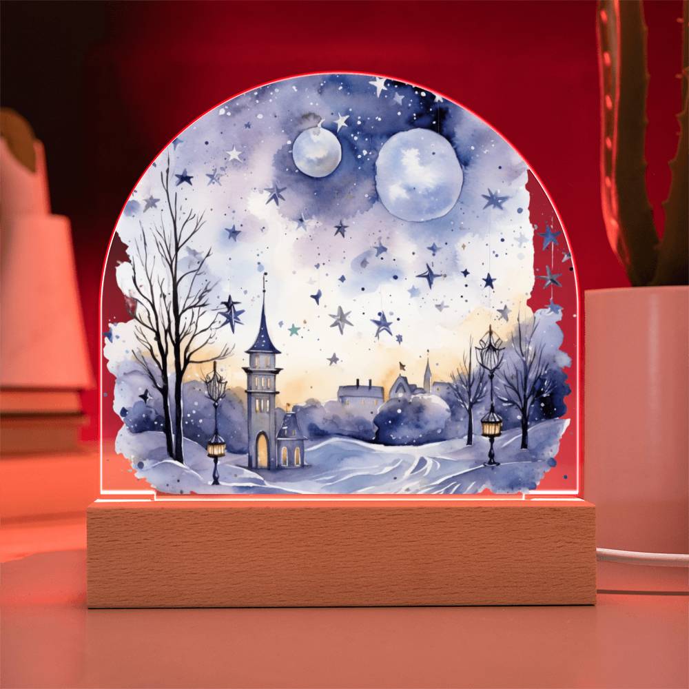 Starry Night in the Snow: Cityscape Acrylic Dome Décor | A gift for your loved ones