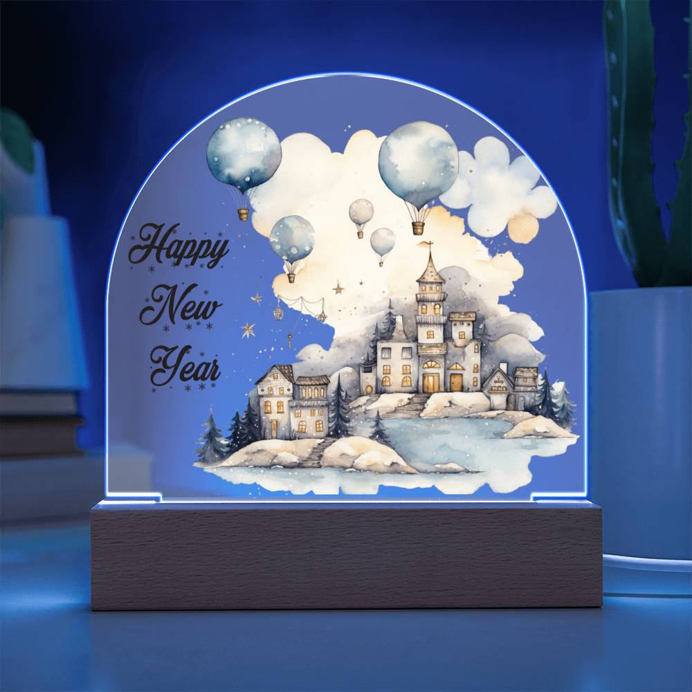 Celestial Cityscape: Winter Night Acrylic Dome Plaque | A gift for your loved ones