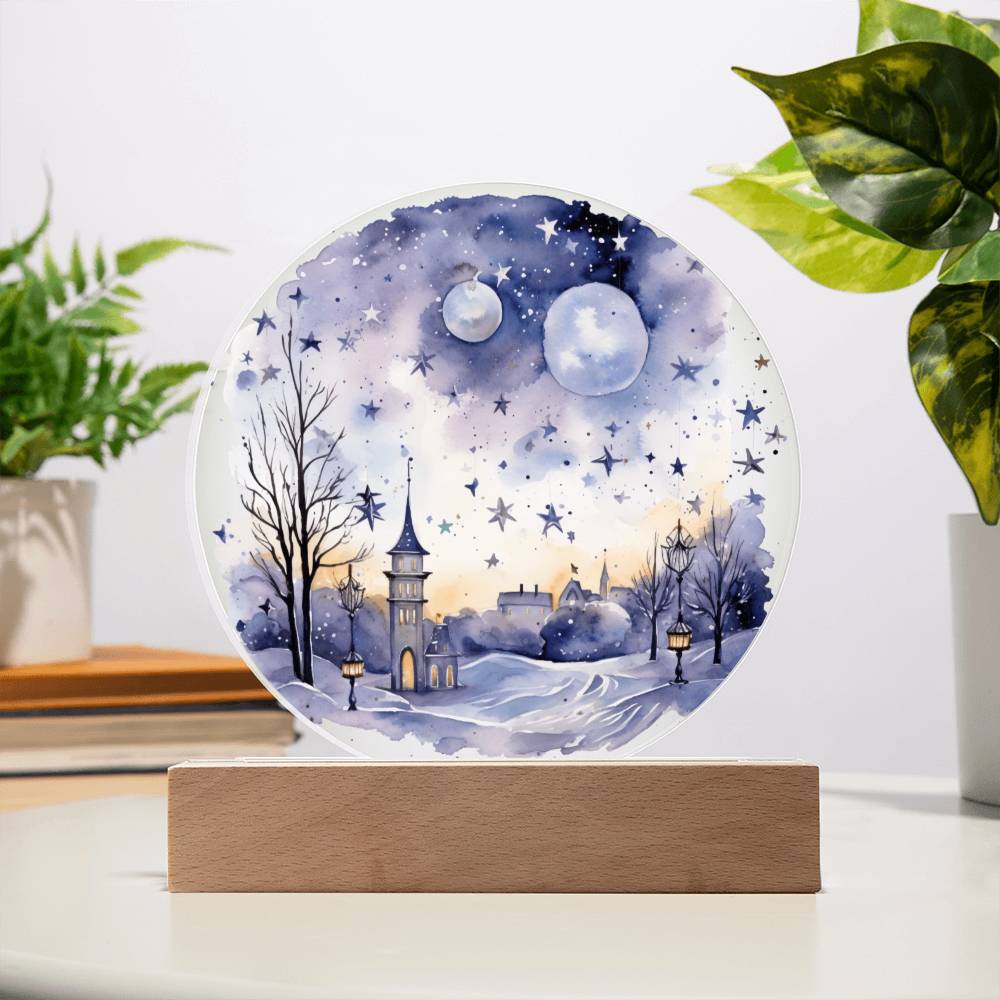 Radiant 2024 Cityscape Fireworks: Hand-Painted Circular Acrylic Plaque - Stunning New Year's Gift