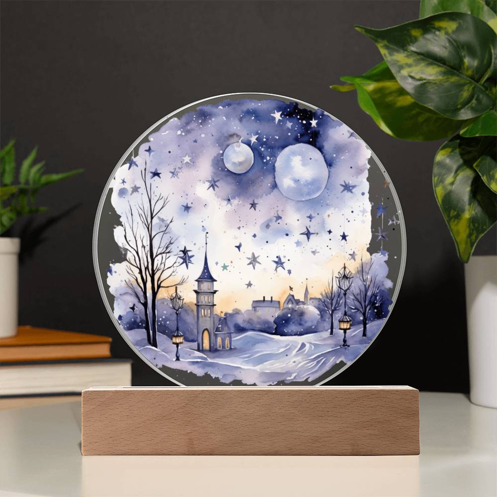 Radiant 2024 Cityscape Fireworks: Hand-Painted Circular Acrylic Plaque - Stunning New Year's Gift