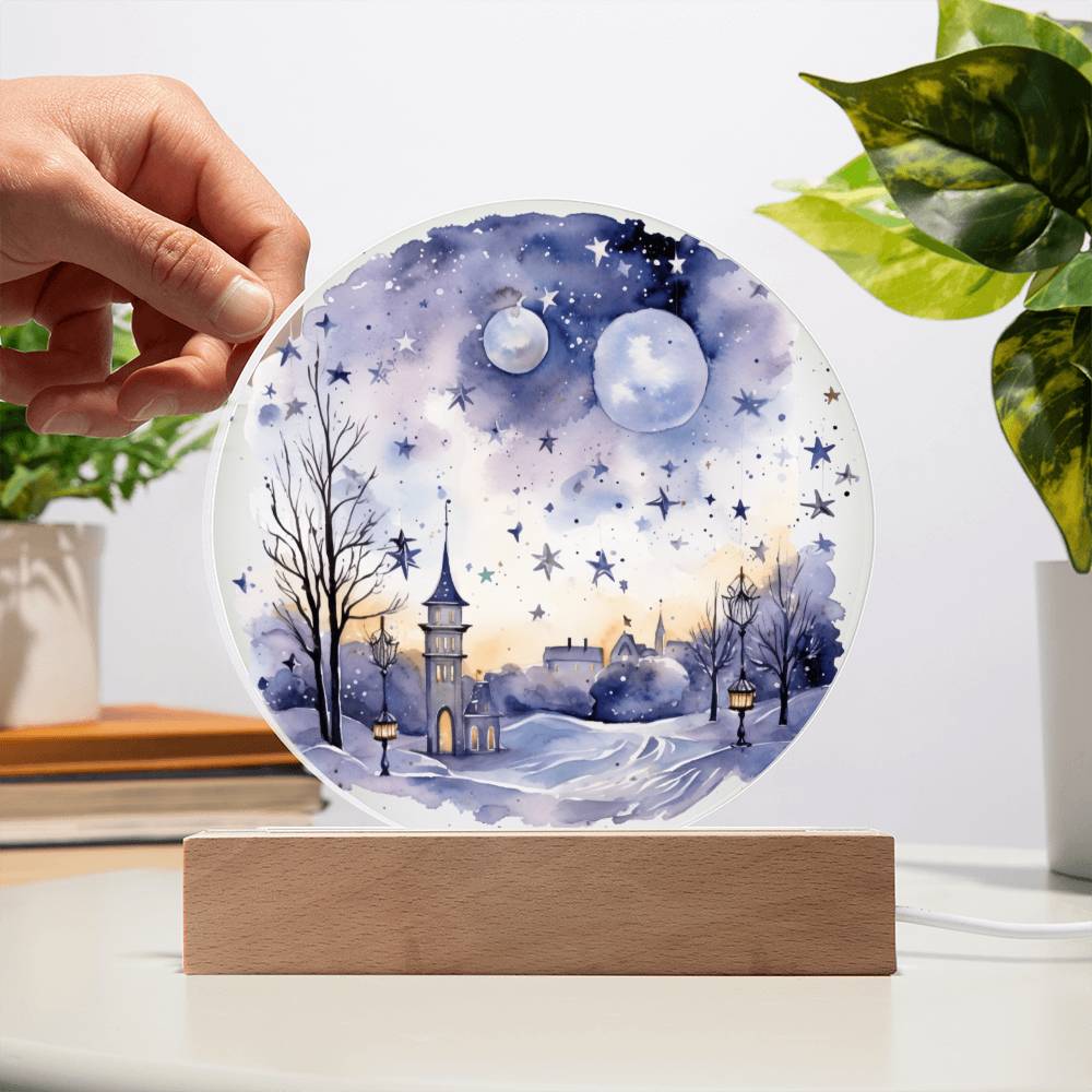 Radiant 2024 Cityscape Fireworks: Hand-Painted Circular Acrylic Plaque - Stunning New Year's Gift