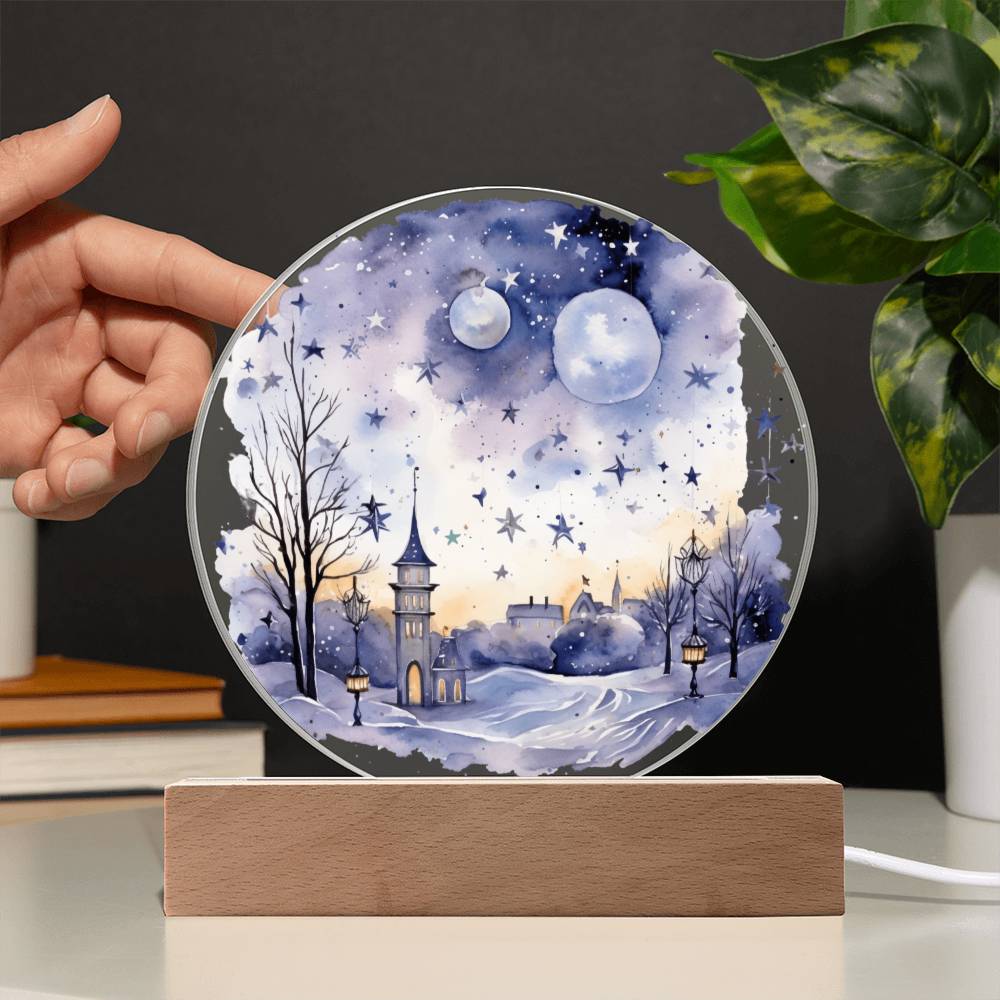 Radiant 2024 Cityscape Fireworks: Hand-Painted Circular Acrylic Plaque - Stunning New Year's Gift